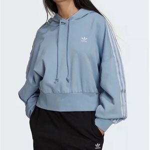 adidas Originals Women's Blue Adicolor Classics Satin Tape Cropped Hoodie